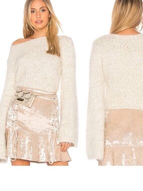 Endless rose metallic thread cropped bell sleeve sweater sz s